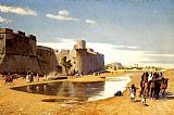 Famous Town Paintings - An Arab Caravan outside a Fortified Town, Egypt